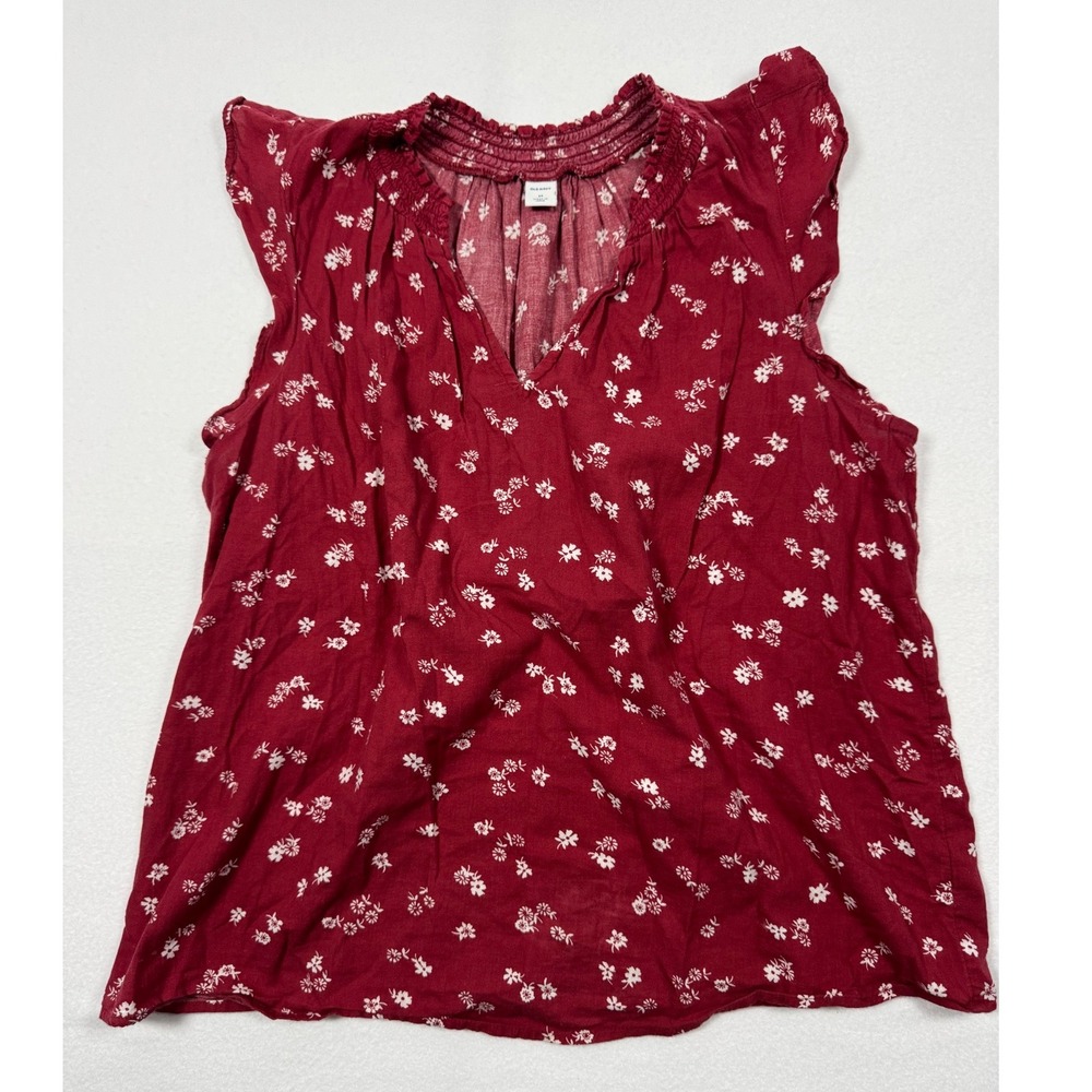 Cottagecore Old Navy Floral Flutter Sleeve Blouse‎ Womens M Burgundy